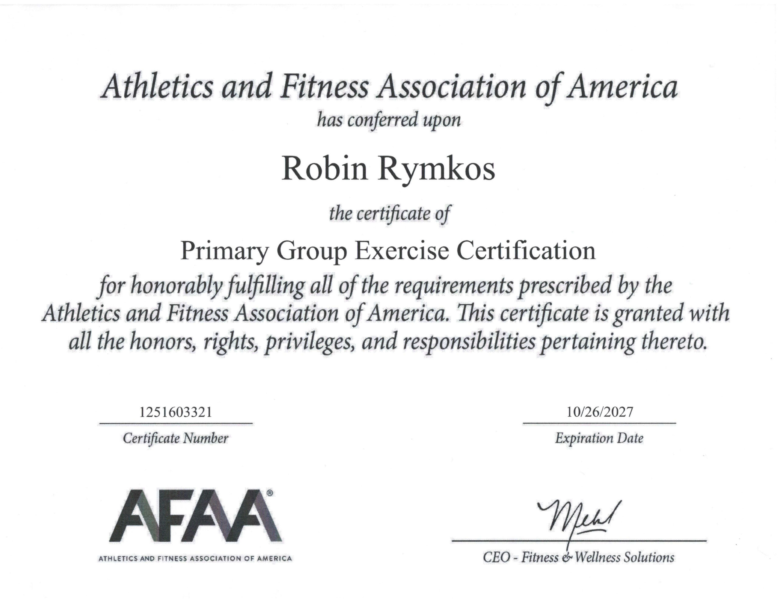 AFAA Primary Group Exercise Certificate